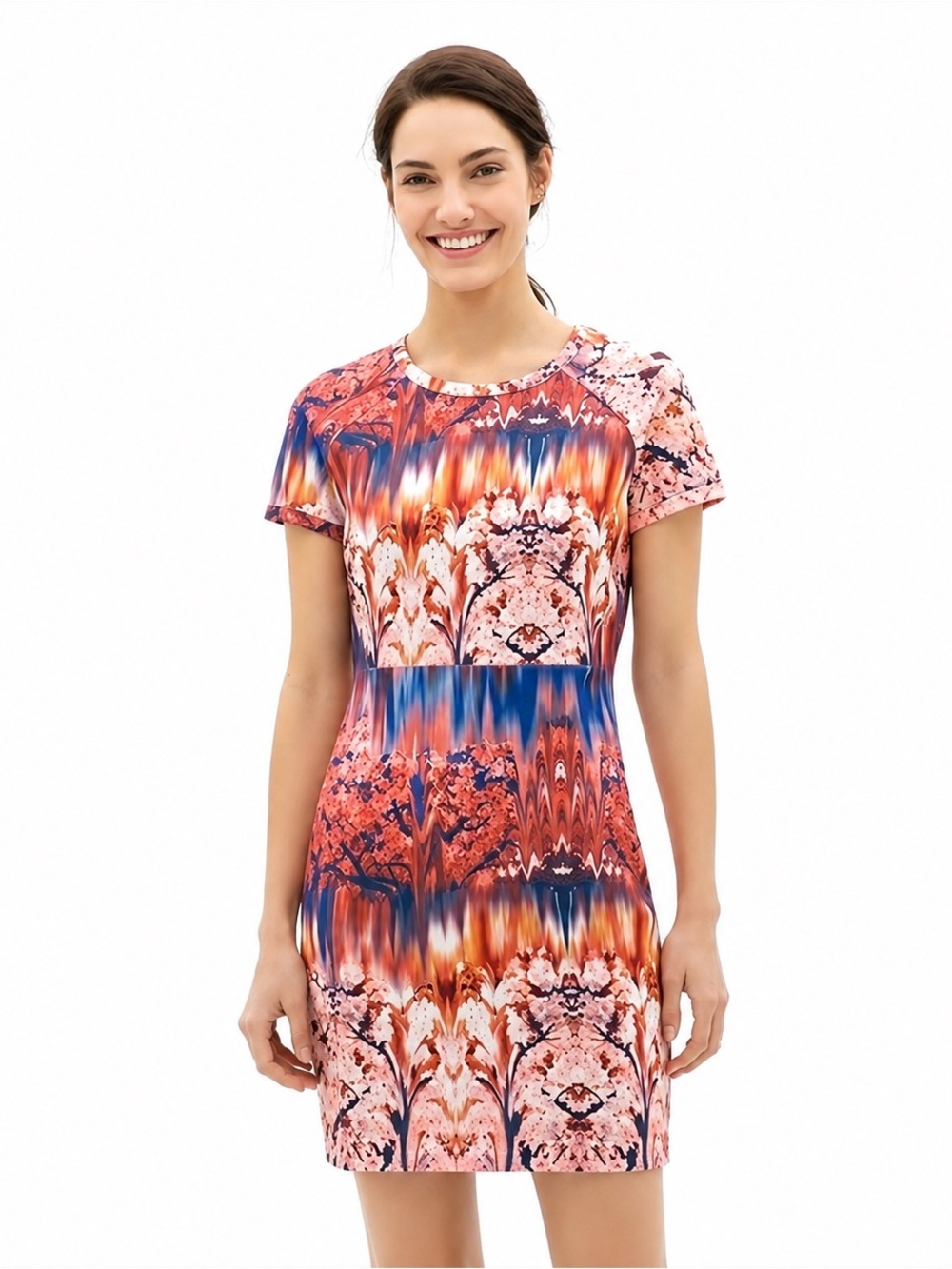 Zara pink floral neoprene midi dress fitted cocktail party size M